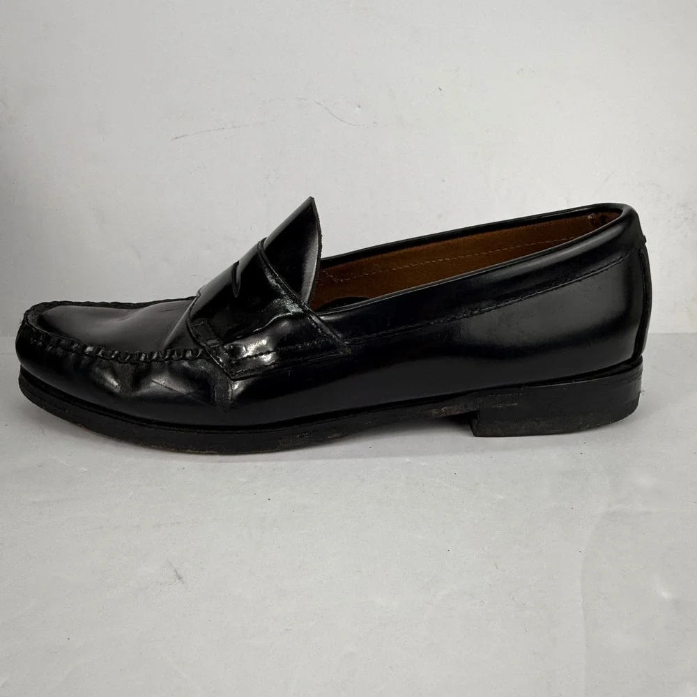 Bass Weejuns Levin Penny Loafers Mens 10 D Black Leather Classic Slip On Shoes